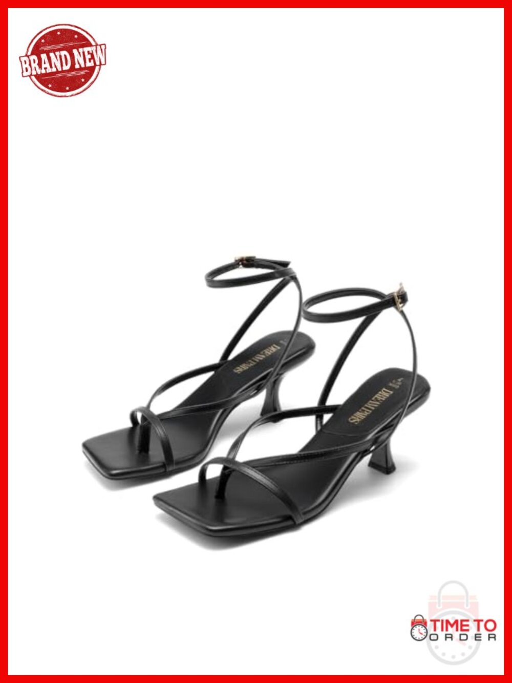 Strappy Square Open Toe Kitten Heel Sandals Faux Leather